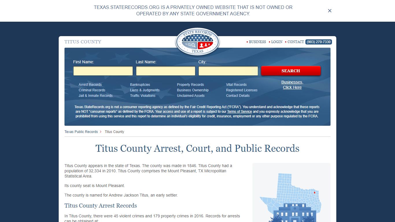 Titus County Arrest, Court, and Public Records