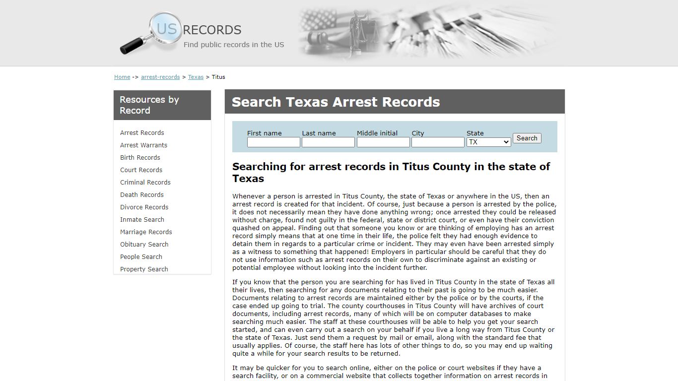 Search Arrest Records Titus Texas | US Records